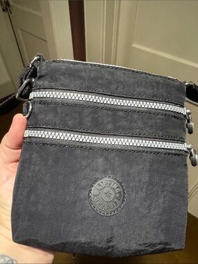 Kipling Black Small Crossbody Pouch with Silver Zippers